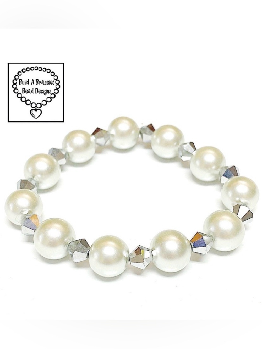 Handmade Girl Pearl Bracelet Silver Mirror Spacer Beads Stretch Holiday Jewelry